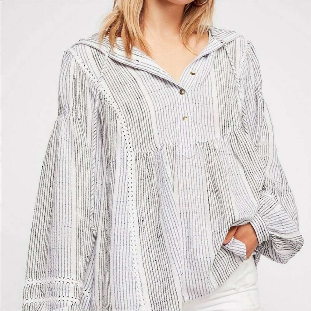 Free People Baja Babe Striped Pullover Hoodie Medium